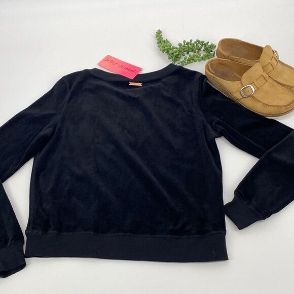 Betsey Johnson Performance Velour Criss-Cross Pullover Sweatshirt Black Small Ne - Picture 7 of 14
